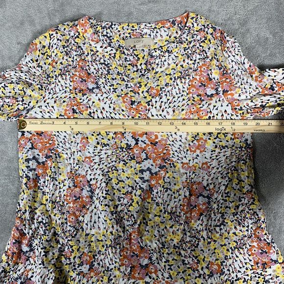 Loft M Medium Long Button Sleeve Scoop V Neck Skirted Waist Floral - Picture 7 of 10